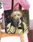 Personalized 'Dogbuster' tote bag with a golden retriever pet portrait in a Ghostbusters uniform.