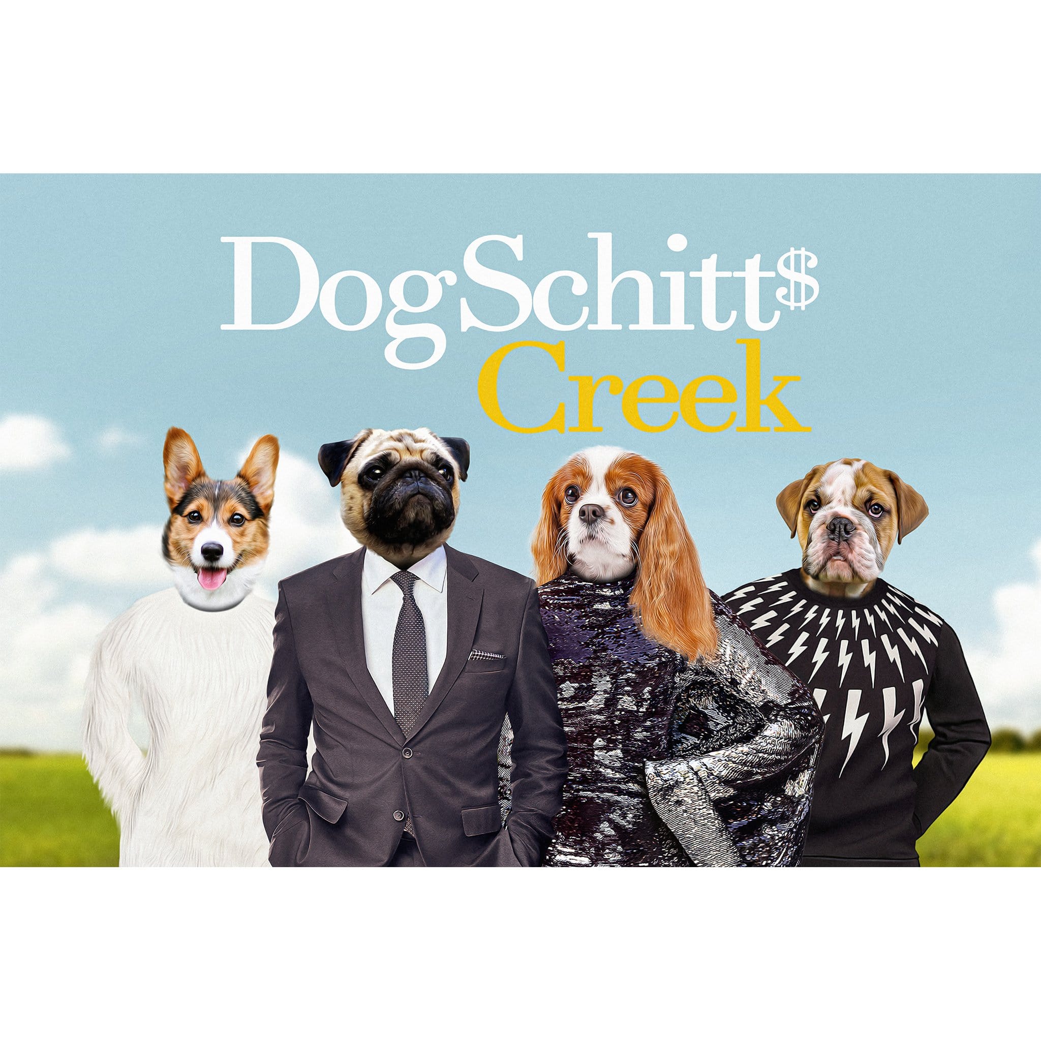 Retrato digital personalizado de 4 mascotas &#39;DogSchitt&#39;s Creek&#39;