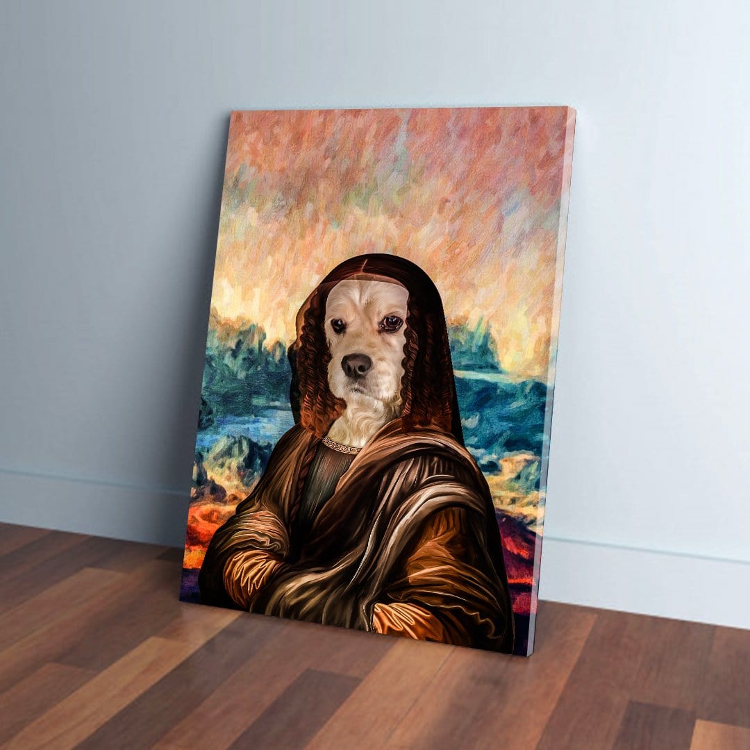 Personalized Dogga Lisa pet canvas featuring a cocker spaniel in a classic Renaissance portrait.