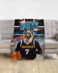 Personalized minky blanket featuring a German Shepherd pet portrait in a basketball jersey with "DOGGER" and "7".