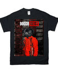Black Gildan unisex t-shirt featuring a pug in a red jumpsuit with "DOGGO HEIST" text.