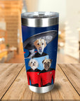 Personalized stainless steel tumbler with three dogs in Star Trek uniforms against a space background.