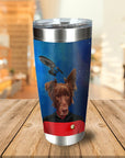 Personalized stainless steel tumbler with a dog in a Star Trek uniform against a space background.