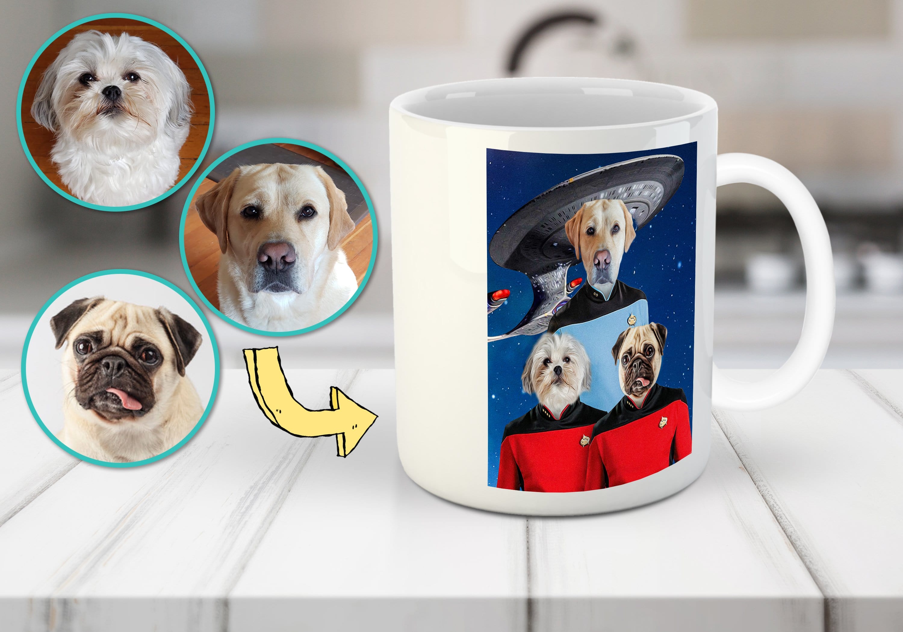 Taza personalizada para 3 mascotas &#39;Doggo-Trek&#39;