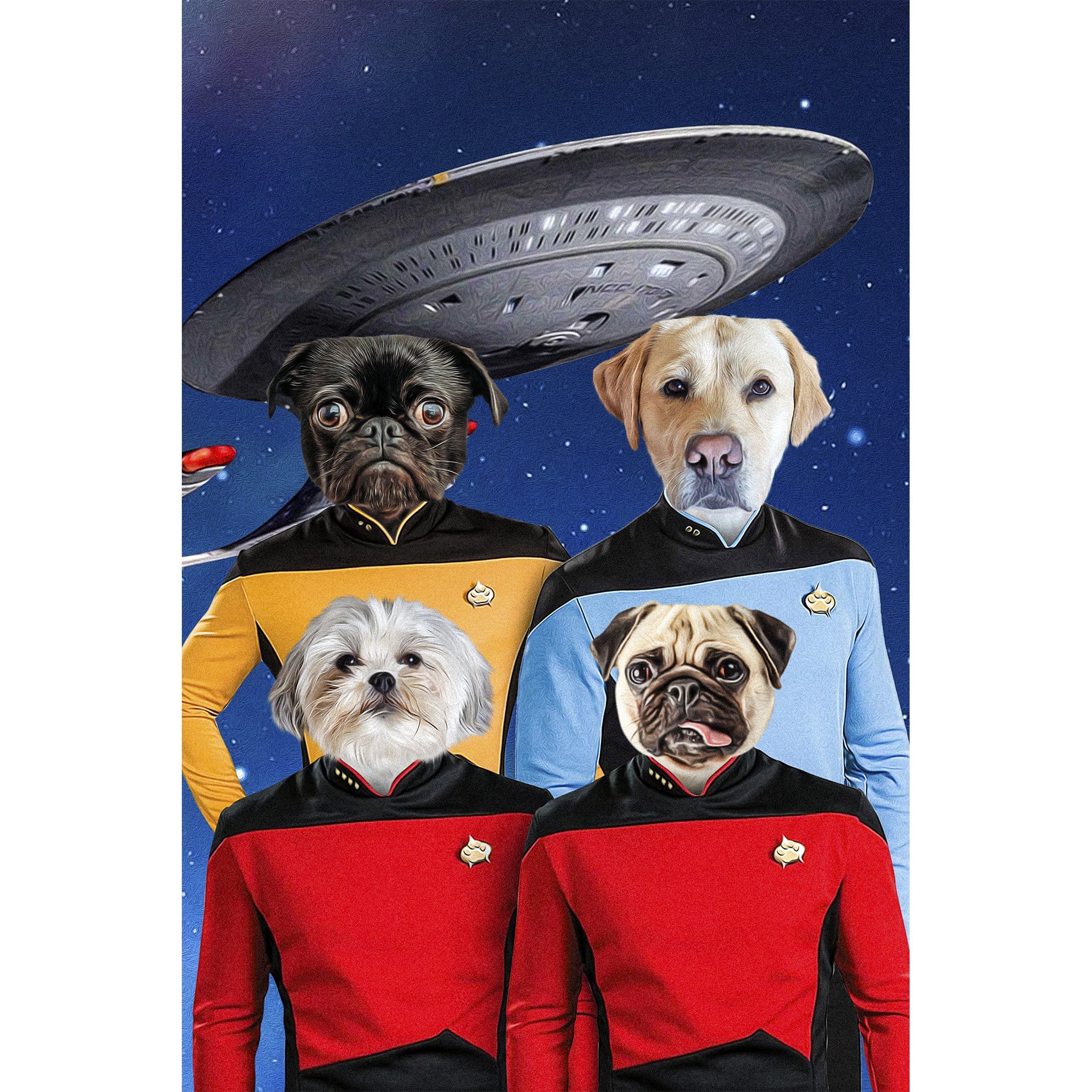 Retrato digital personalizado de 4 mascotas &#39;Doggo-Trek&#39;