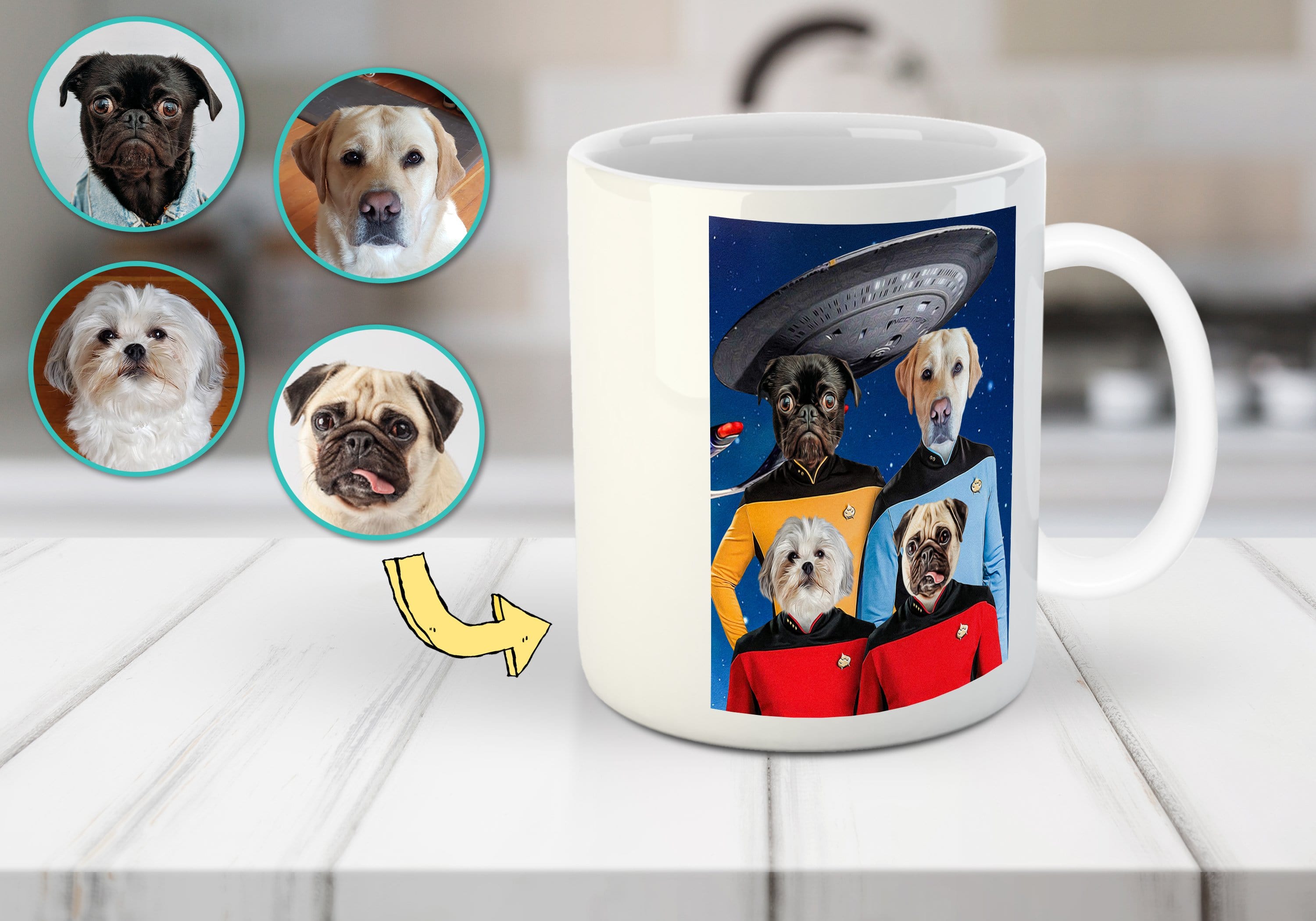 Taza personalizada para 4 mascotas &#39;Doggo-Trek&#39;