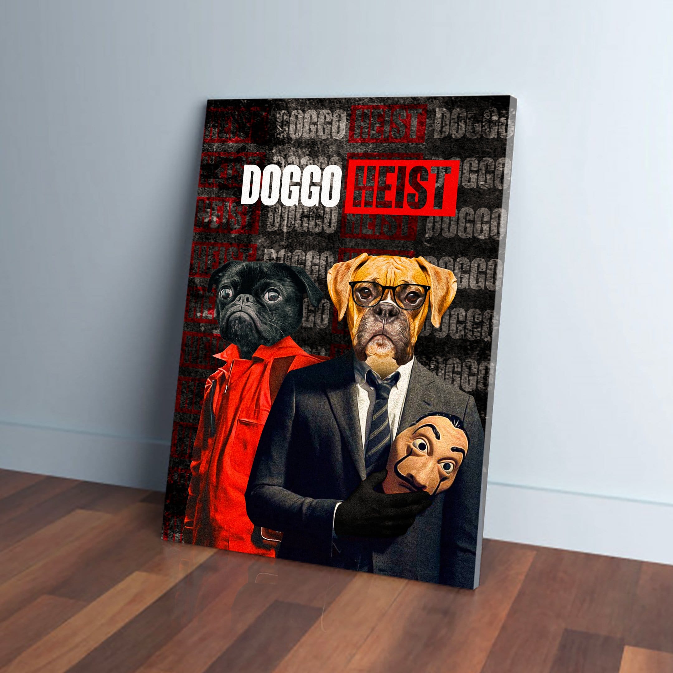 &#39;Doggo Heist&#39; Personalized 2 Pet Canvas