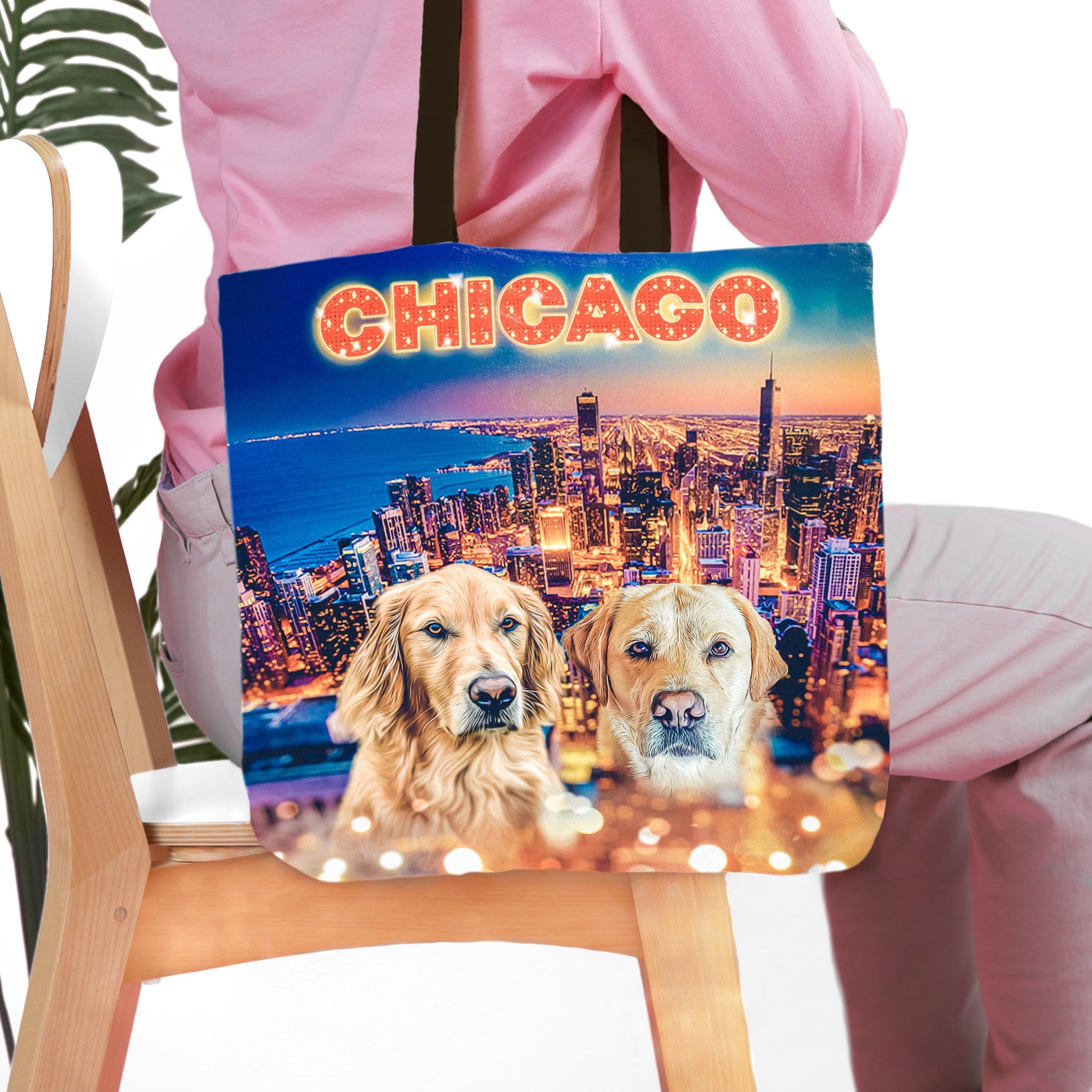 Bolsa de mano personalizada para 2 mascotas &#39;Doggos of Chicago&#39;