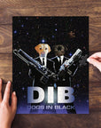 Custom 2-pet puzzle featuring dogs in black suits holding guns against a starry background.