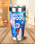 Personalized stainless steel tumbler with a Maltese dog in a "Doctor Woof" costume.