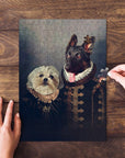 Personalized "Duke and Duchess" 2-pet renaissance portrait puzzle featuring a Shih Tzu and German Shepherd.