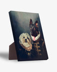 Personalized 'Duke and Duchess' 2-pet standing canvas featuring a white dog and a black dog in regal attire.