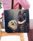 Personalized 'Duke and Duchess' tote bag with custom renaissance pet portraits of a dog and a Shih Tzu.
