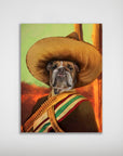 Personalized El Jefe dog poster featuring a bulldog in a sombrero and bandolier, with a vibrant, colorful background.
