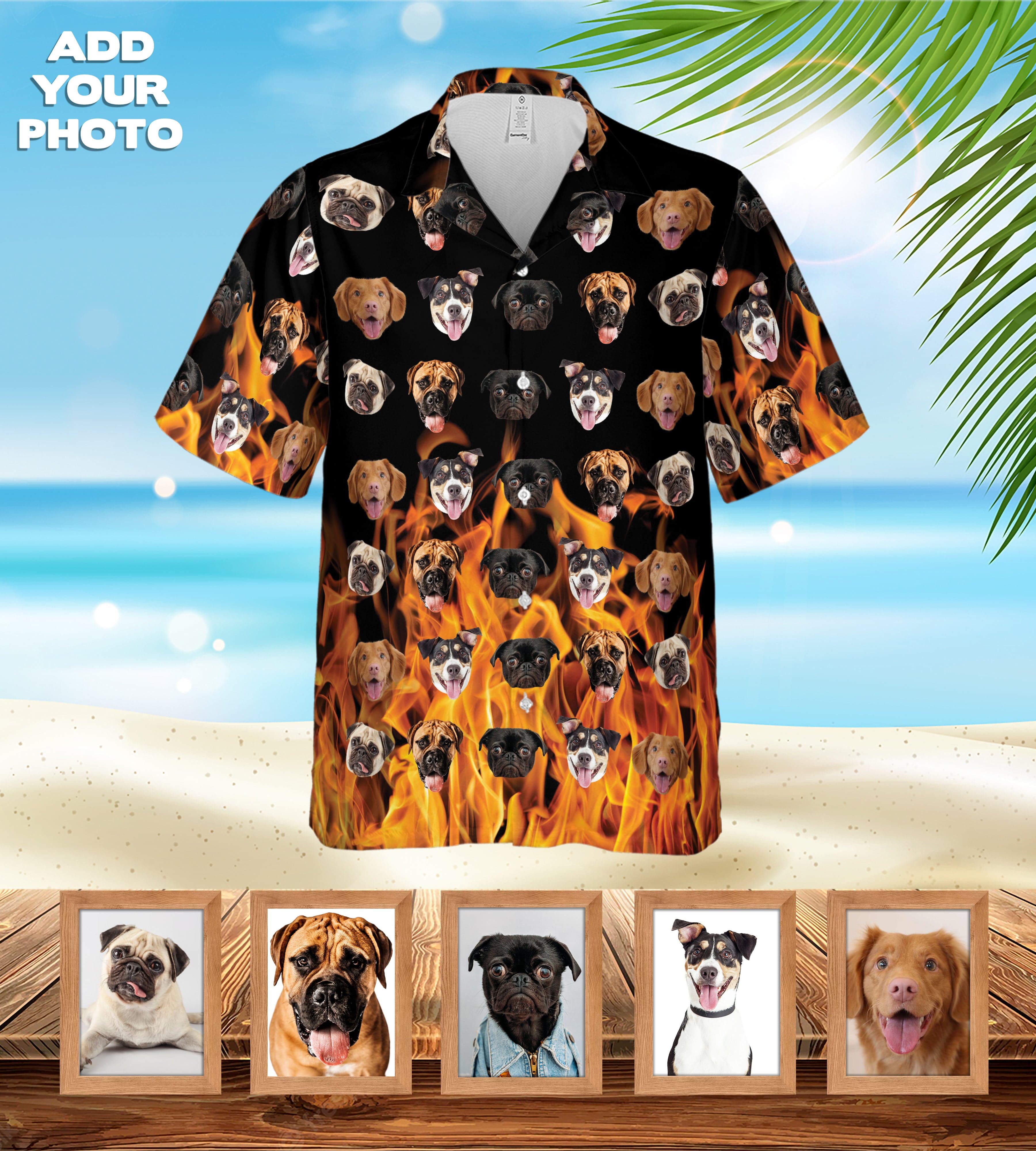 Camisa hawaiana personalizada (naranja llameante: 1-7 mascotas)