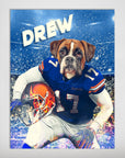 Personalized Florida Gators Doggos poster featuring a boxer dog in a blue football uniform with a helmet.