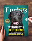 Personalized 'Furbes' pet puzzle featuring a black lab on a teal magazine cover design.