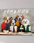 Personalized 4-pet canvas featuring dogs dressed as "Furends" characters, with milkshakes and desserts.