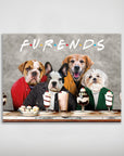 Furends personalized poster featuring four pets as characters from a TV show, sitting at a diner table with milkshakes.