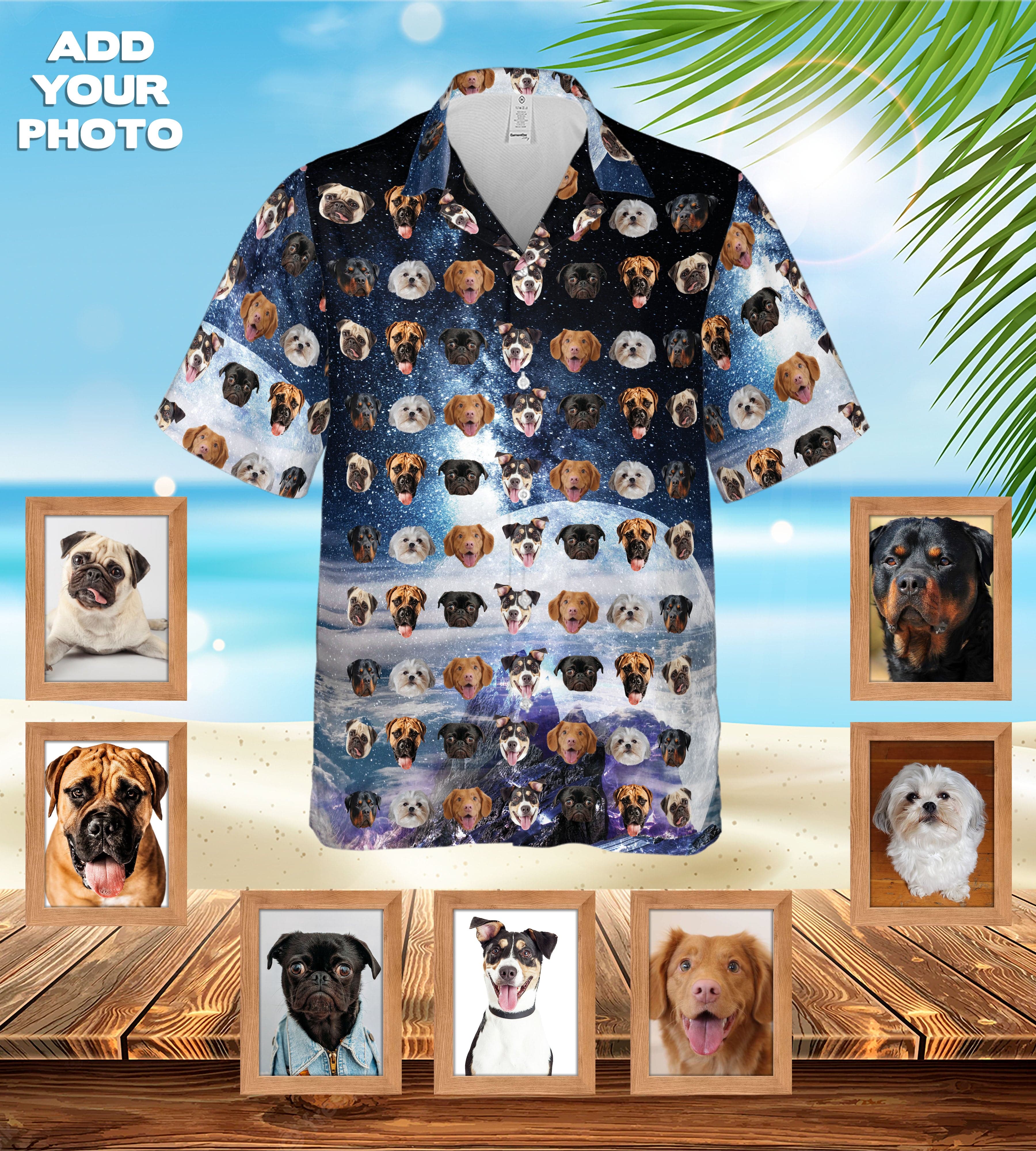 Camisa hawaiana personalizada (Galaxia: 1-7 mascotas)