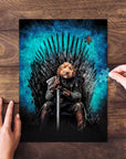 Personalized 'Game of Bones' pet puzzle featuring a dog's face on an Iron Throne character.