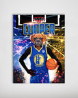 Personalized Golden State Doggos pet poster featuring a boxer in a blue basketball jersey holding a ball.