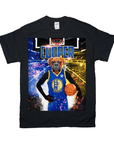 Black Gildan t-shirt with a personalized boxer dog in a blue "Golden State Doggos" basketball jersey holding a ball.