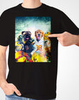 Black Gildan t-shirt with a personalized graphic of two dogs in Green Bay Packers football uniforms.