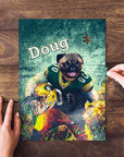 Personalized Green Bay Doggos puzzle featuring a pug in a football uniform, with "Doug" printed.