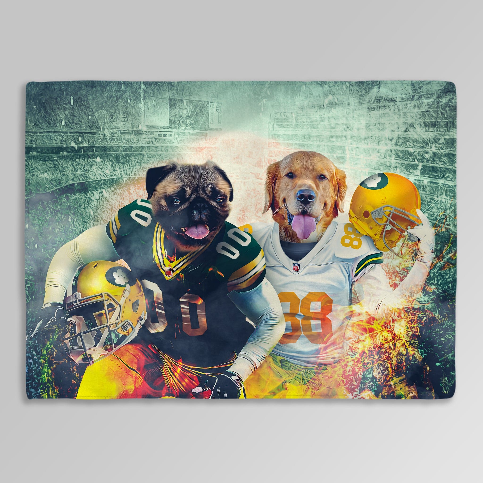 &#39;Green Bay Doggos&#39; Personalized 2 Pet Blanket