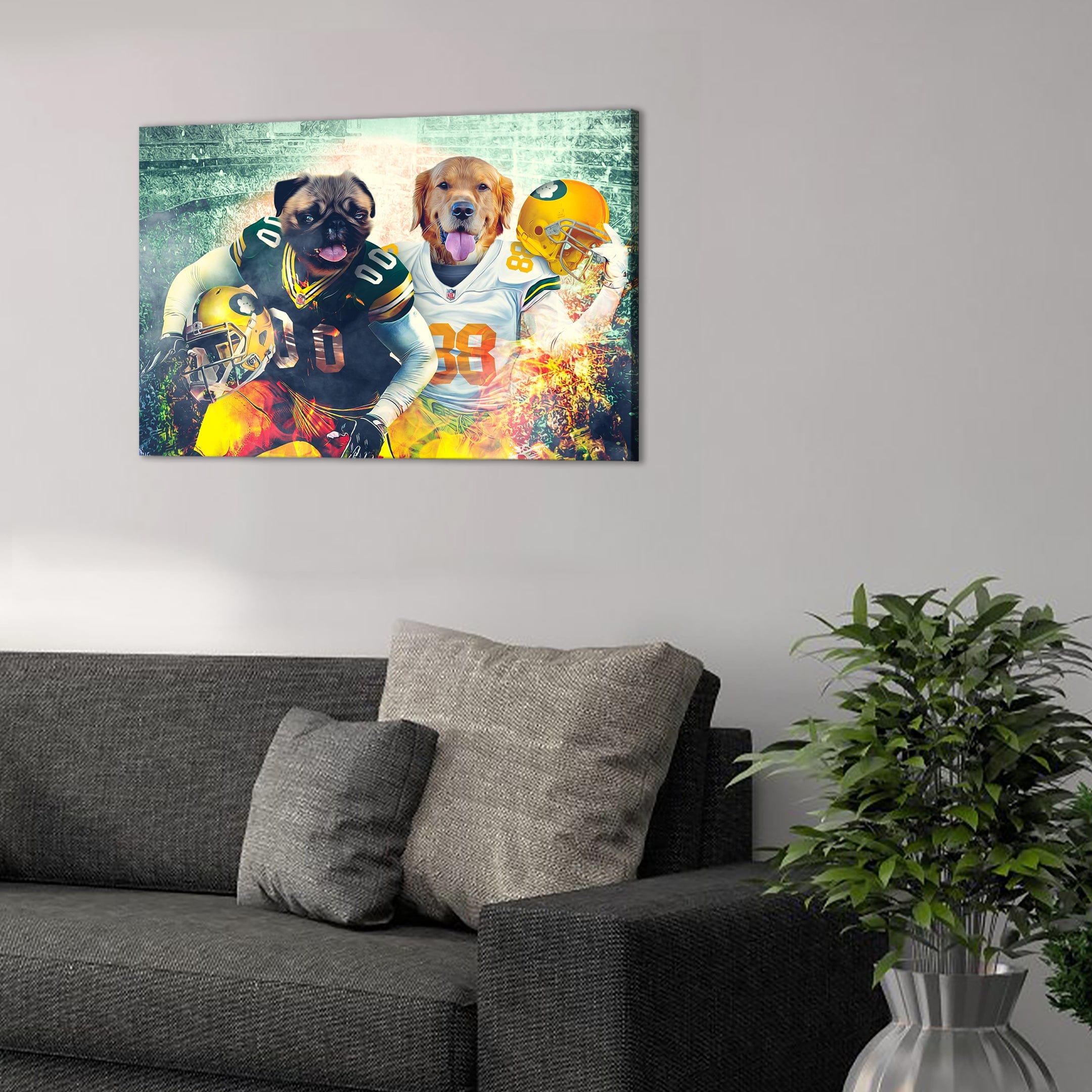 &#39;Green Bay Doggos&#39; Personalized 2 Pet Canvas