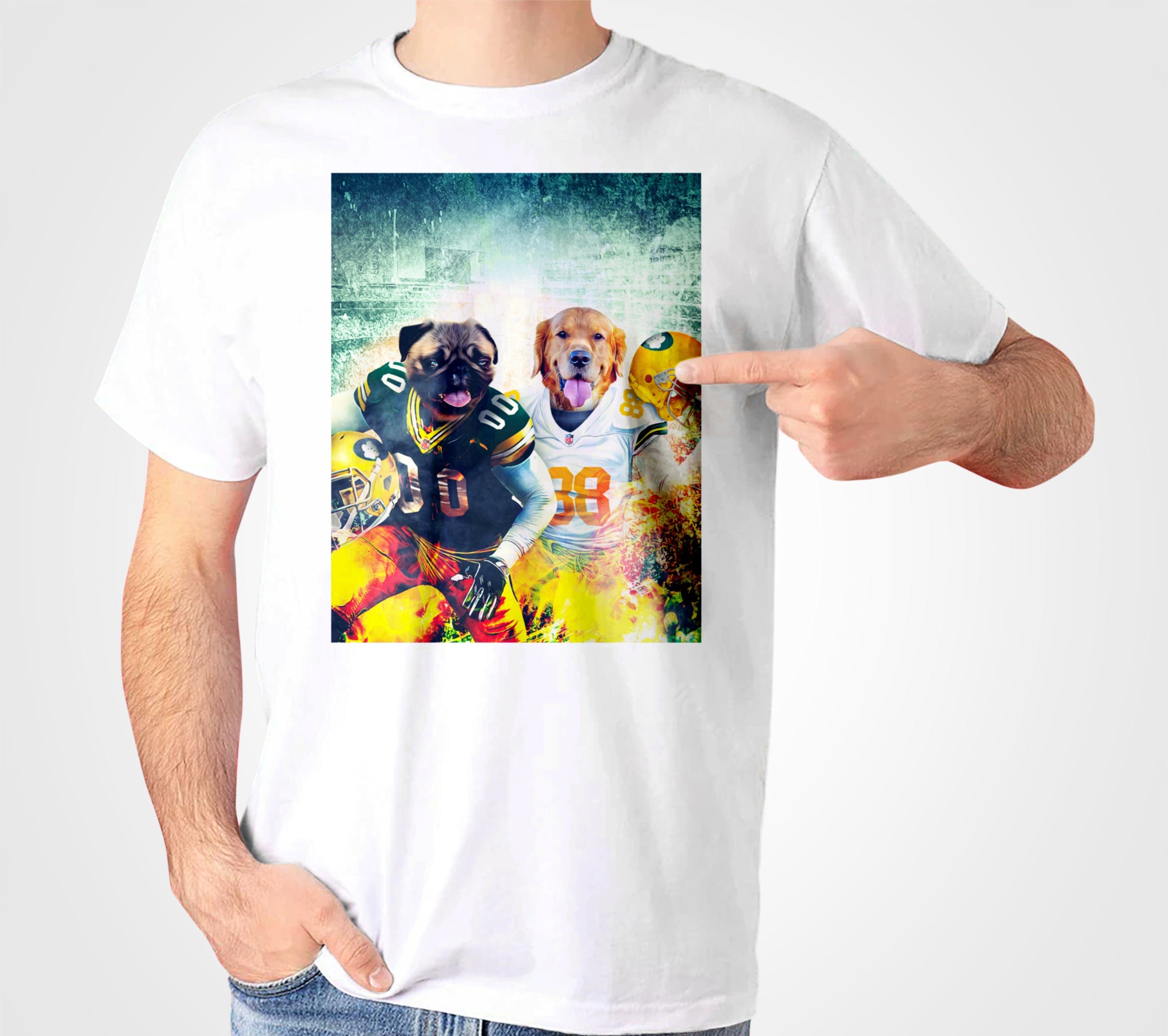 &#39;Green Bay Doggos&#39; Personalized 2 Pet T-Shirt