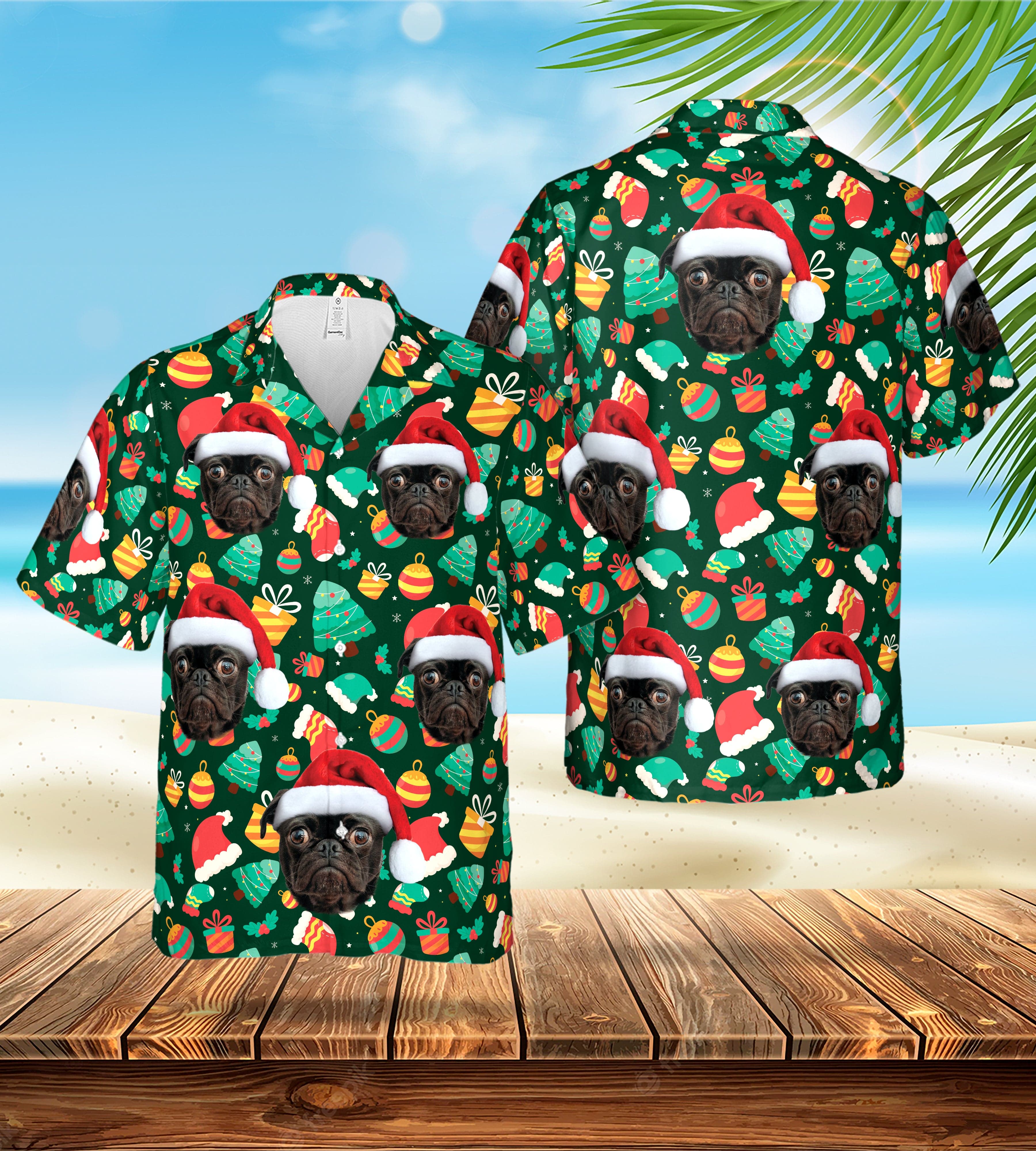 Custom Hawaiian Shirt (Green Christmas: 1-4 Pets)