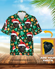 Camisa hawaiana personalizada (Navidad verde: 1-4 mascotas)