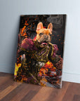 Personalized 'Hades Doggo' pet canvas featuring a French Bulldog in fiery, dark armor.