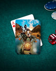 Personalized playing card featuring two dogs on a motorcycle, with an Ace of Spades visible.