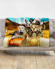 Personalized minky blanket with five dogs in a custom "Harley Wooferson" renaissance portrait.
