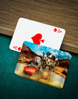 Personalized playing cards featuring five dogs in a custom "Harley Wooferson" style portrait.