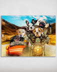 Personalized 'Harley Wooferson' poster featuring five pets as bikers on a road trip.