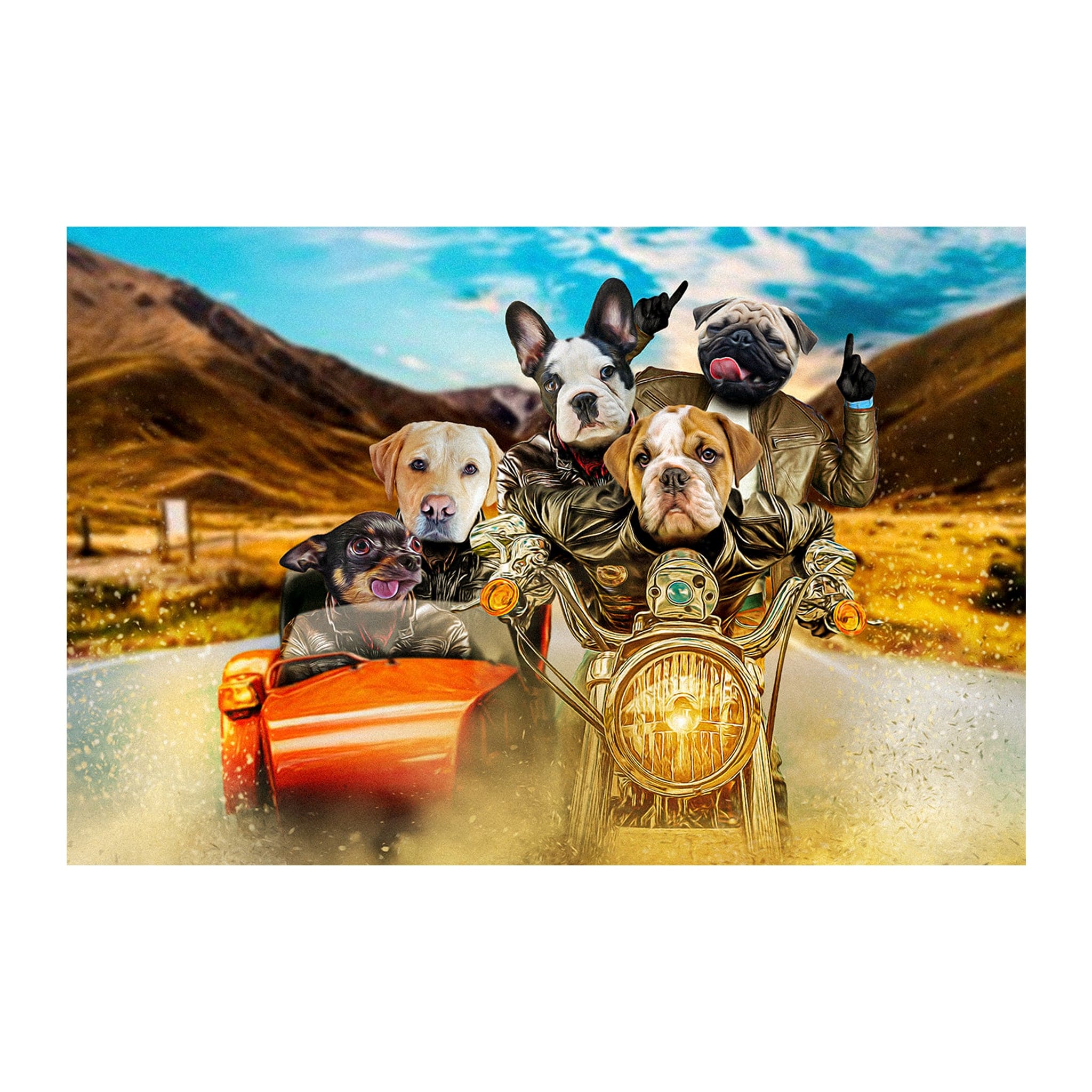 Retrato digital personalizado de 5 mascotas &#39;Harley Wooferson&#39;