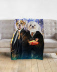 Personalized Harry Dogger 2 pet portrait blanket featuring two dogs in wizard robes.