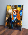 Custom Cavalier King Charles Spaniel pet portrait canvas in a Harry Potter Ravenclaw robe and scarf.