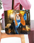 Personalized Harry Dogger (RavenPaw) tote bag with a custom Cavalier King Charles Spaniel pet portrait.