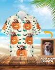 Camisa hawaiana personalizada (Calabaza de Halloween: 1-4 mascotas)