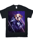 Black Gildan t-shirt with a personalized "Hawkeye Doggo" design featuring a bulldog in a superhero costume.