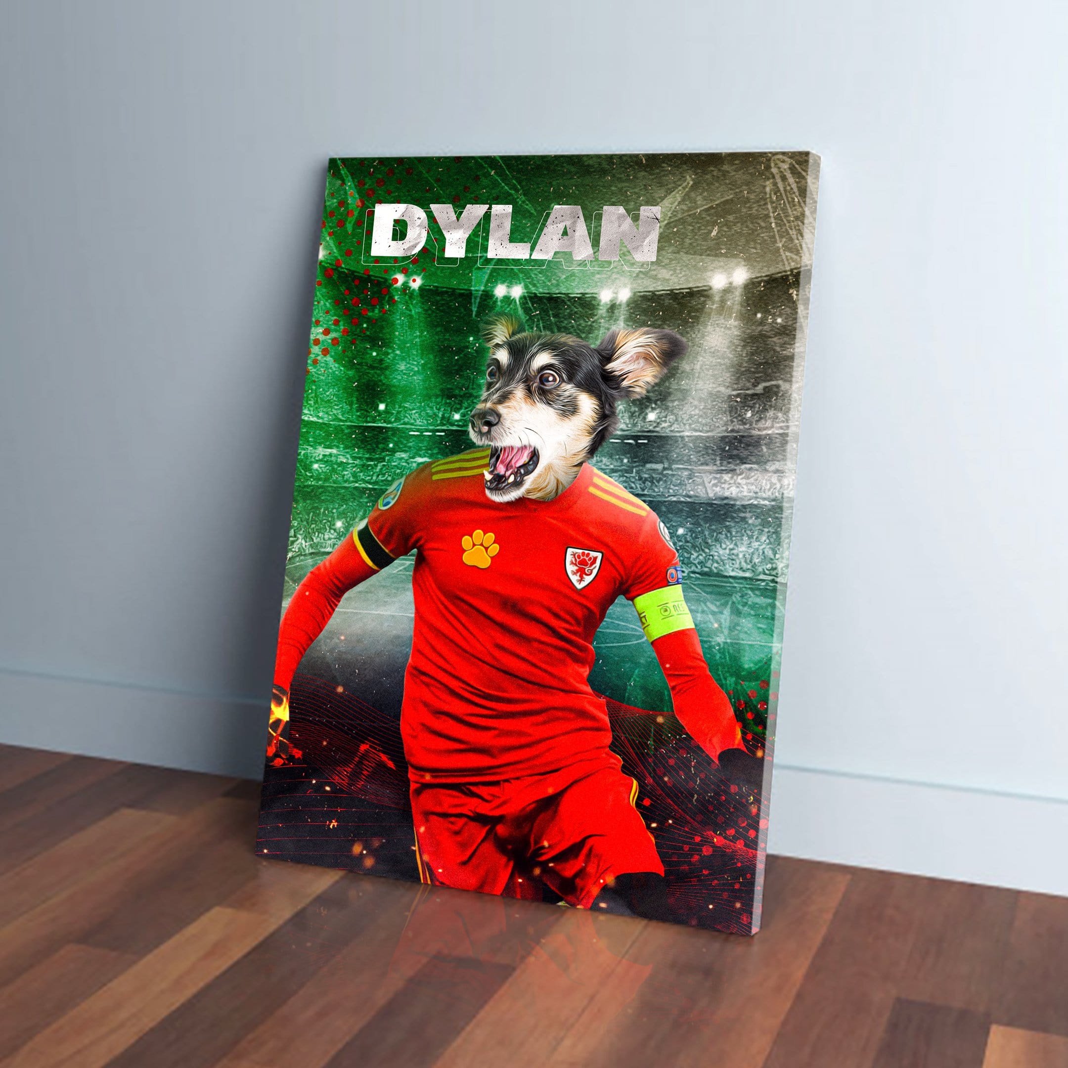 Lienzo personalizado para mascotas &#39;Wales Doggos Euro Football&#39;