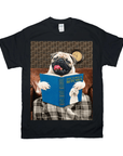 Black Gildan t-shirt with a pug reading "How to Pick Up Bitches" book, a white poodle peeking out.