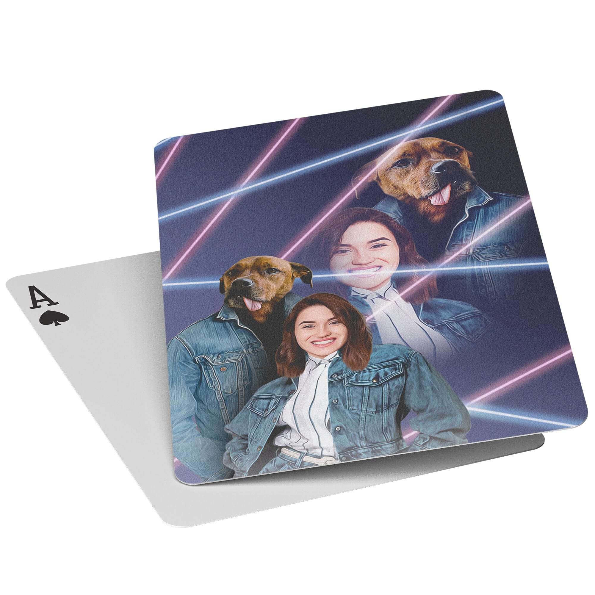 &#39;1980s Lazer Portrait Pet(Male)/Human(Female)&#39; Personalized Playing Cards