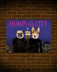 Póster personalizado para 2 mascotas 'Jorobas en la ciudad'