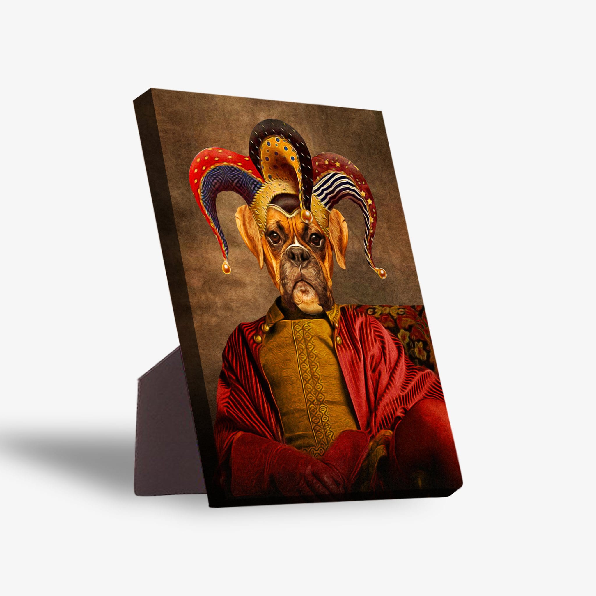 &#39;Jester Doggo&#39; Personalized Pet Standing Canvas